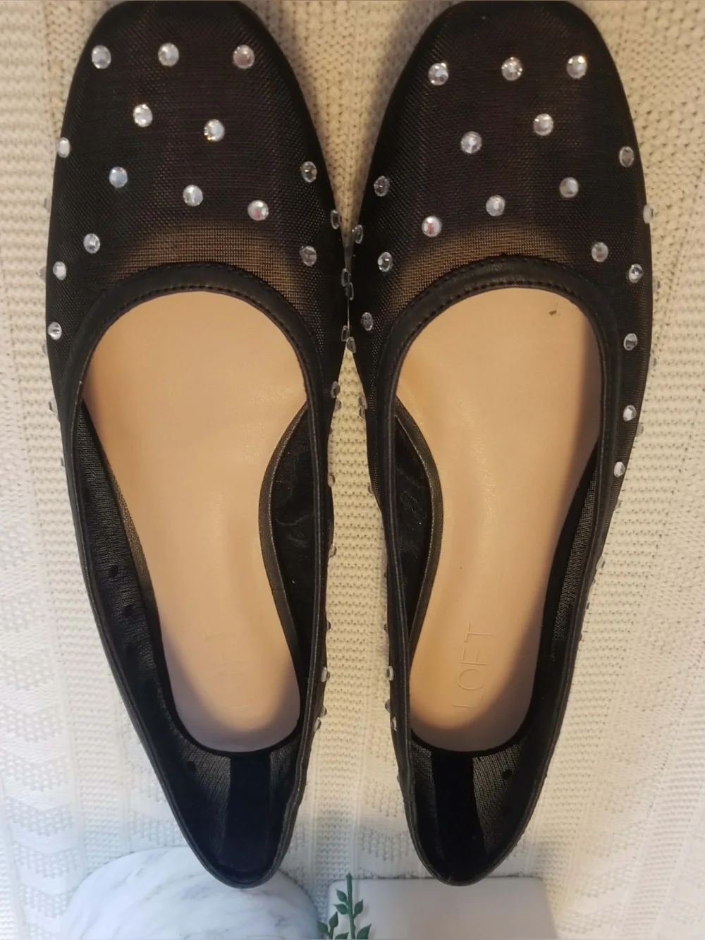 Loft Stud-Embellished Leather Ballet Flats in Beige and Black
